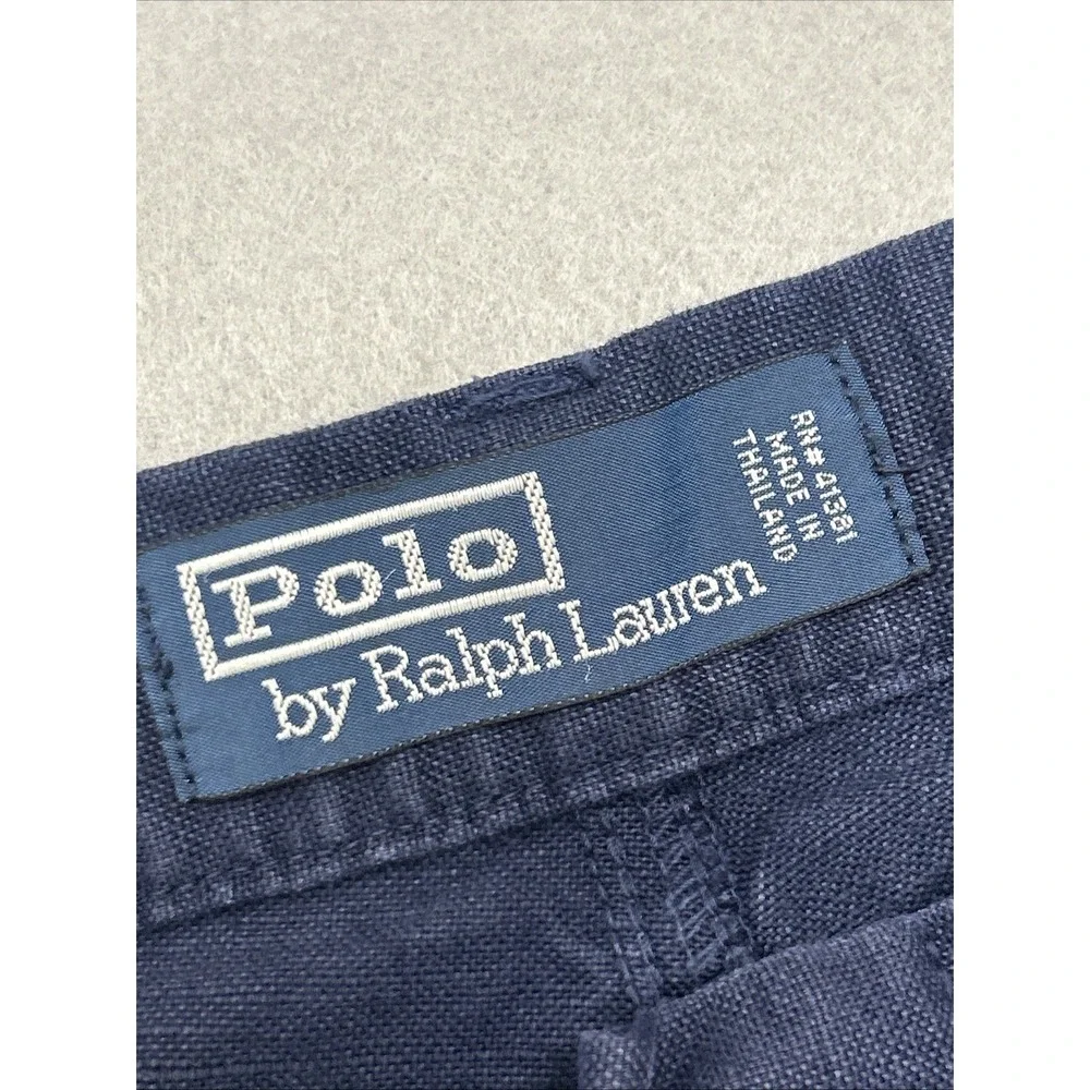Vintage Polo Ralph Lauren Cargo Pants Men XL Blue Linen Blend Drawstring Relaxed